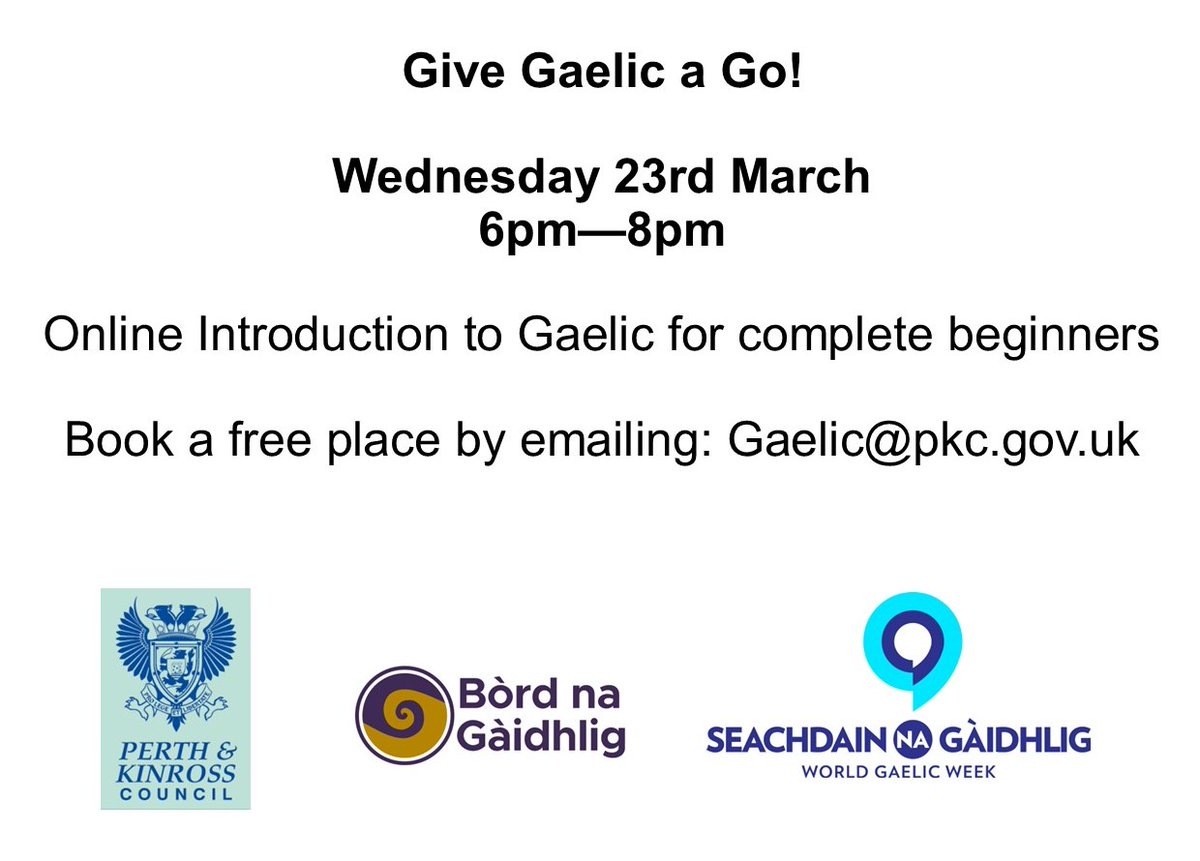 Are you interested in learning Gaelic? 
Join us for a free online taster session on Wednesday evening as part of #SeachdainNaGaidhlig