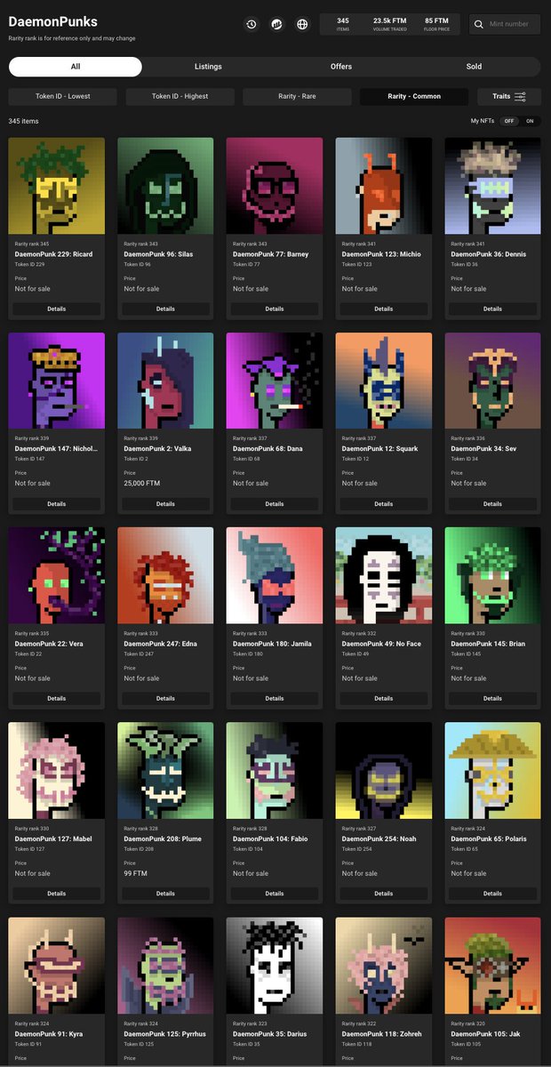 DaemonPunks's tweet photo. Rarity is live for the #DaemonPunks collection on both @FTMOperaHouse &amp; @NFTKEY!

Rarity scores are fun, but remember in a collection of handmade 1/1s every piece is rare. Also, some Punk traits are non-visual. Search rarity low-to-high and tell me they ain't hot down there too👹 https://t.co/P9JTJNH0Nb