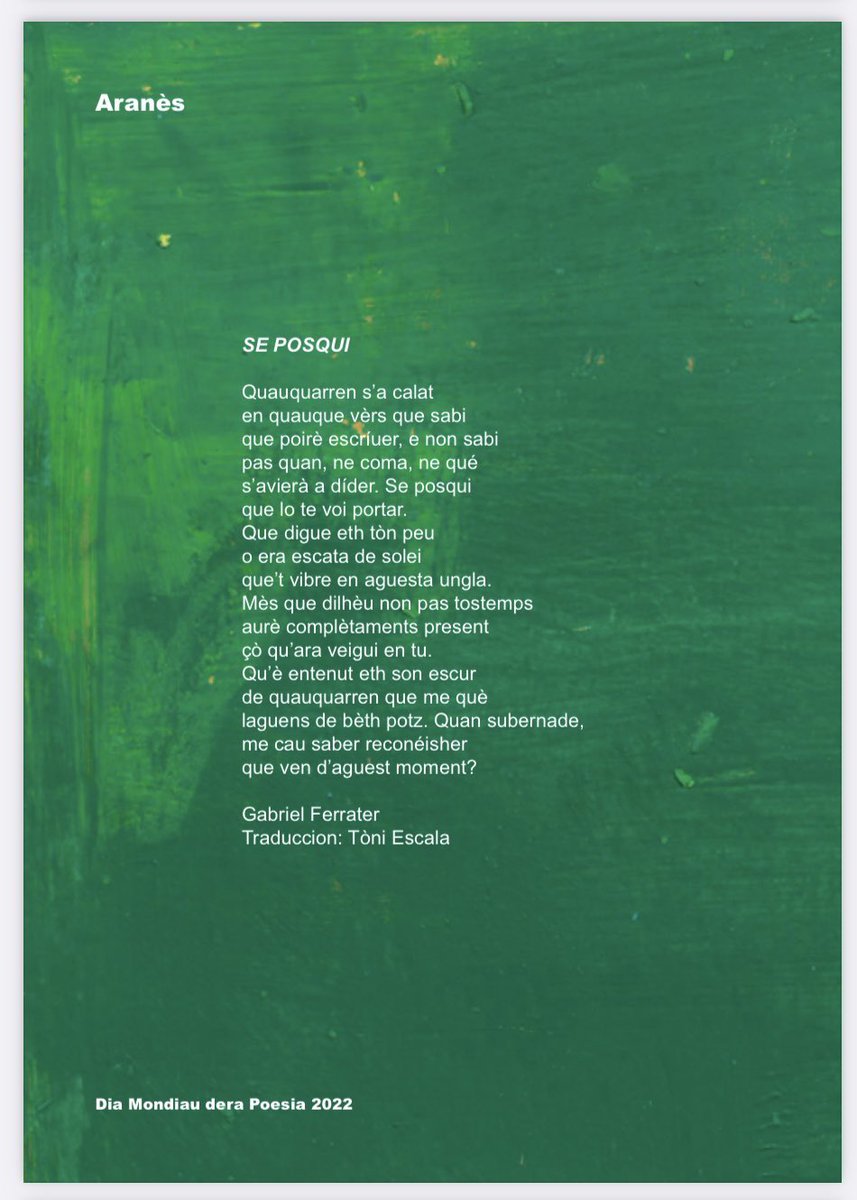 natalia_garriga's tweet photo. Avui és el Dia Mundial de la Poesia i ho celebrem amb el poema “Si puc” de Gabriel Ferrater, que @lletres ha traduït a diverses llengües.

Visca la poesia!
@AnyFerrater https://t.co/duGyWWOqY8