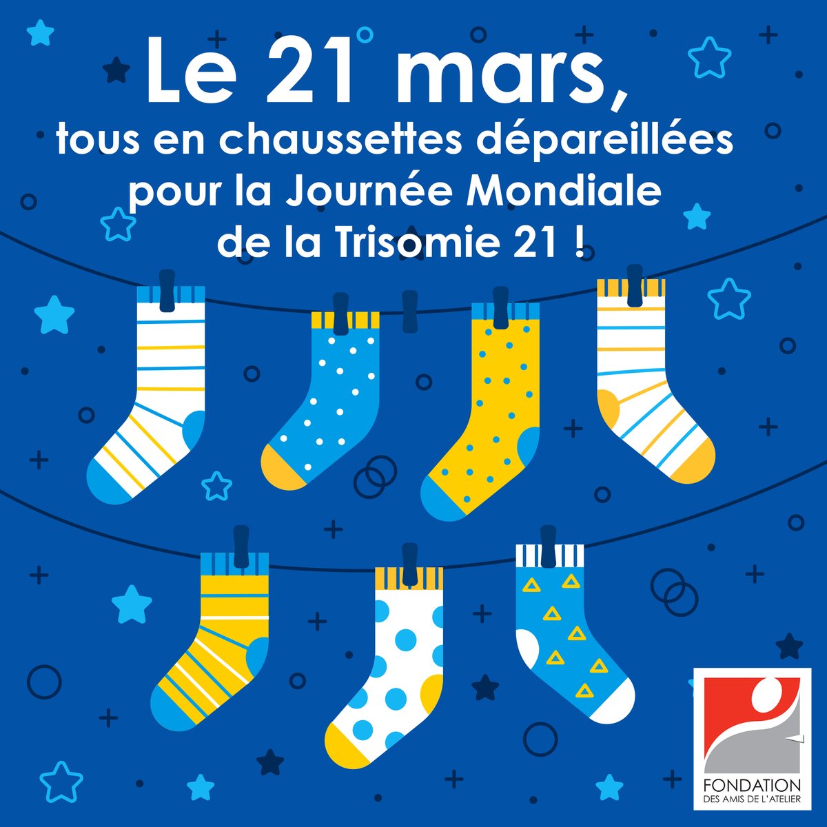 fondation_amis's tweet photo. Aujourd'hui, c'est la Journée Mondiale de la #Trisomie21 ! 💙💛
🧦 A cette occasion, portez des chaussettes dépareillées pour interpeller sur la différence et ainsi promouvoir une société plus #inclusive !
#handicap #WorldDownSyndromeDay #LotsOfSocks #differentcommevous https://t.co/mqHbLwKzPJ