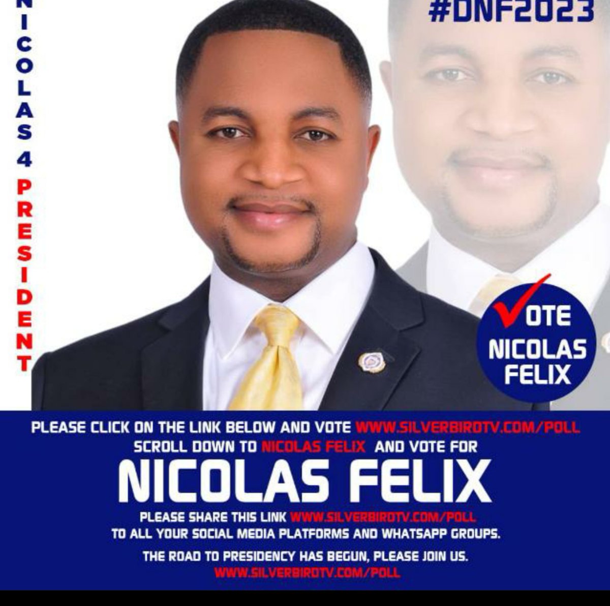 Fellow Nigerians, lets support a vibrant future for all Nigerians. Dr. Nicholas Felix is a 40years old Nigerian, he was 3rd place in 2019 Presidential elections. 

#DFN4President2023
#DNF2023
#NicolasFelix2023
#2023Presidency
#buildingabetterNaija
#positivechange
#youth4president