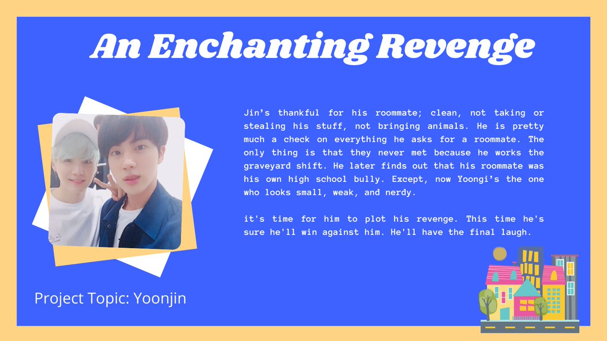 📚 An Enchanting Revenge 📚

📁 Teen and Up Audiences
🏫 #YOONJIN || 2k

✂️ University AU
✂️ Mentions of bullying, revenge
✂️ Growing up as a person, kissing, sadness

🖇️ archiveofourown.org/works/37715839