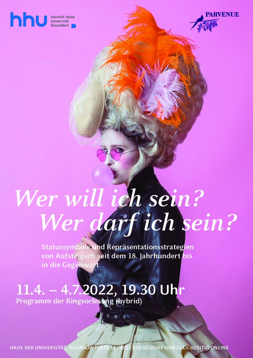 JTrkrt's tweet photo. Die Vorlesungszeit startet bald und ab 11.04.22 unsere #PARVENUE-Projekt #Ringvorlesung @hhu_de: „Wer will ich sein? Wer darf ich sein? Statussymbole und Repräsentationsstrategien von Aufsteigern im 18. Jh. bis in die Gegenwart“. Programm und Link hier: https://t.co/lO2NFkcrAn https://t.co/0GOAtKLVoz
