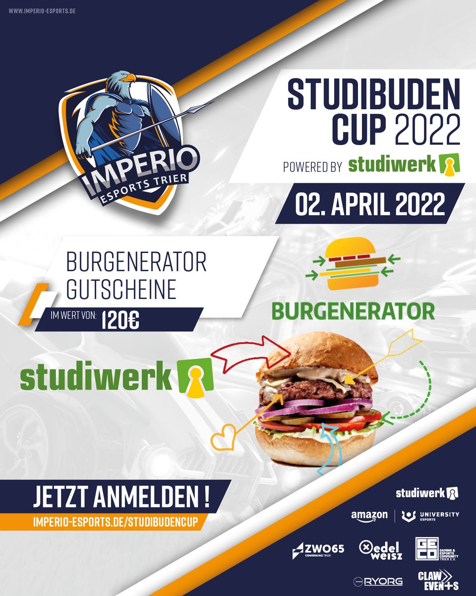 Meldet euch an zum #Studibudencup 2022 und sichert euch Gutscheine für den Burgenerator im Gesamtwert von 120€! 

Vielen Dank an das Studiwerk für diese tollen Preise. 

Alle Infos findet ihr unter: studibudencup.de
