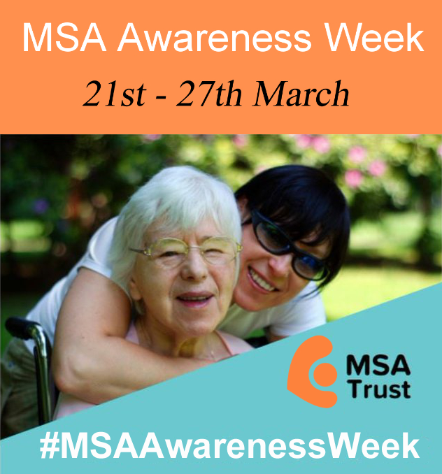 MSAtrust's tweet photo. Today is the start of MSA Awareness week, 21–27 March 2022. We hope you will share our posts using #MSAAwarenessWeek with many of your friends, family, and colleagues to help raise awareness of MSA, a rare, progressive neurodegenerative condition. #MultipleSystemAtrophy https://t.co/VHIF2WoLRP