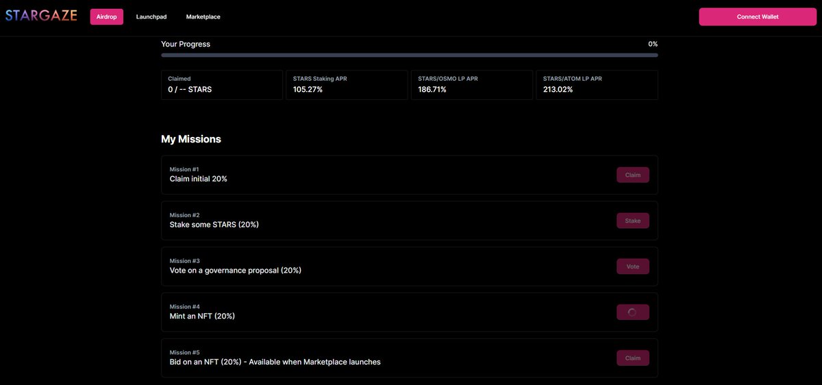 CosmosEcoChat's tweet image. Mission #4 for @StargazeZone #airdrop is now claimable!

If you are done with Mission #1 up to Mission #3, you are eligible to claim Mission #4 starting today!

You just have to mint any NFT on @StargazeZone Launchpad. 

To mint, click here: app.stargaze.zone/launchpad

(1/3)