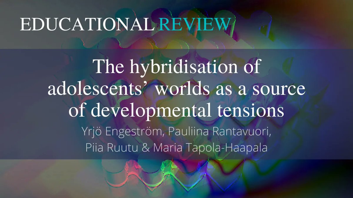 Educators can develop their pedagogical practices to address the tensions experienced by students, across their family, school, peers, digital, civic, and future activity. 

Read more in this new #OpenAccess article:
doi.org/10.1080/001319…
<a href="/PauliinaRantav/">Pauliina Rantavuori</a> <a href="/PiiaRuutu/">Piia Ruutu</a>