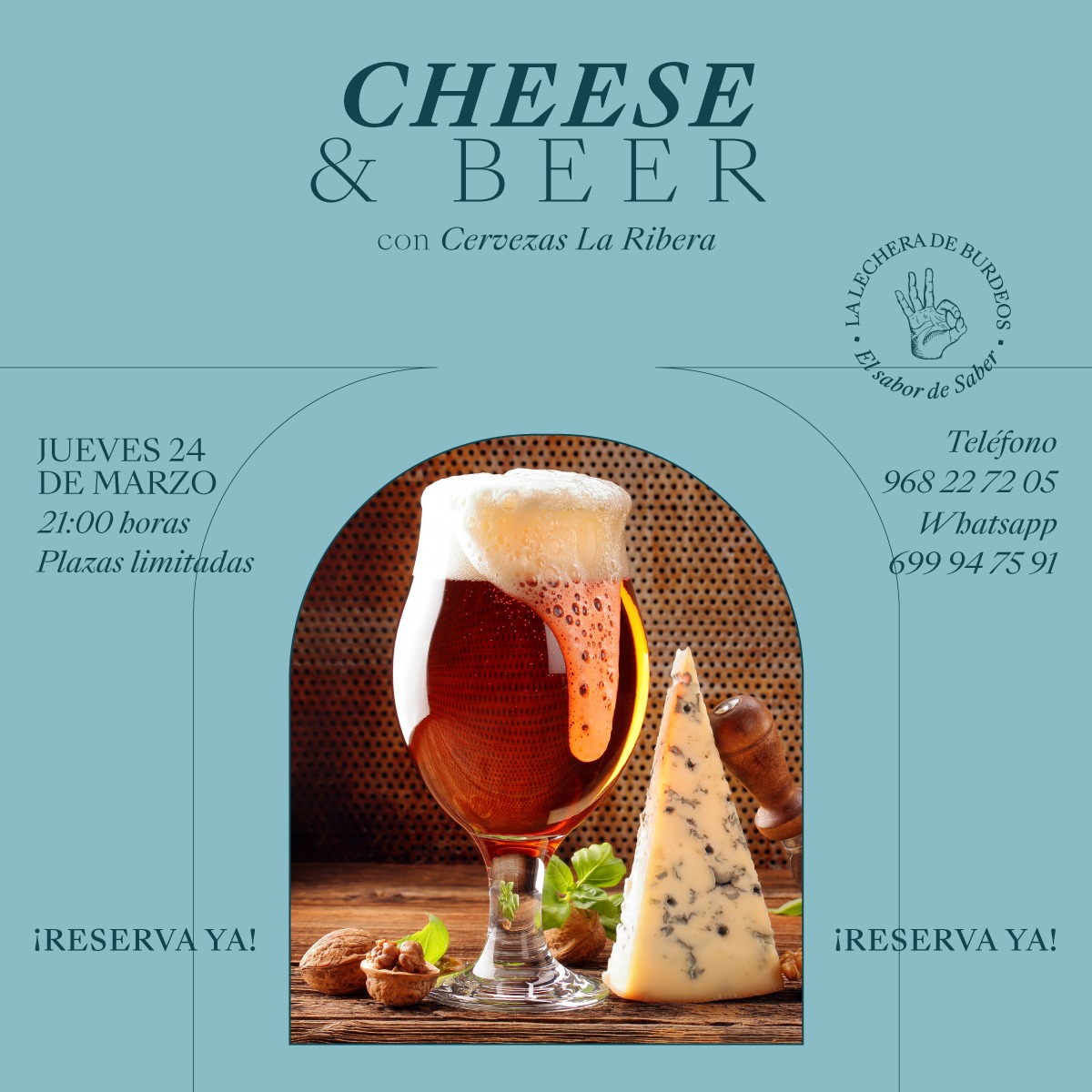 🍻 ¡El próximo jueves 24 de marzo te esperamos en una nueva cata 𝐂𝐡𝐞𝐞𝐬𝐞&amp;𝐁𝐞𝐞𝐫 con <a href="/lariberabeer/">La Ribera Beer</a>! ¡Plazas limitadas! Reserva YA en nuestra web 👉 bit.ly/lalechera-yakk…