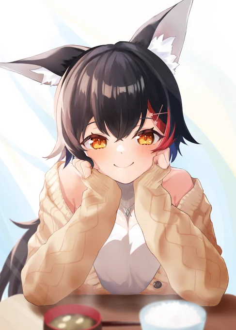 ミオしゃと朝ごはん☀️ 
#みおーん絵 