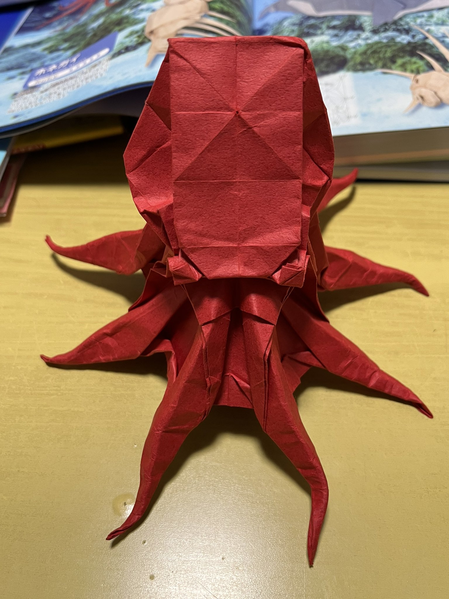 Twitter 上的 折り紙職人 神谷哲史さんの タコ Octopus 30 ビオトープ使用 紙の温度さんで購入した赤のビオトープはかなり厚めでしたが この作品は大丈夫でした 難易度よりも最後の辺りの脚を同じように何工程も繰り返すのが大変でした 折り紙作品 タコ
