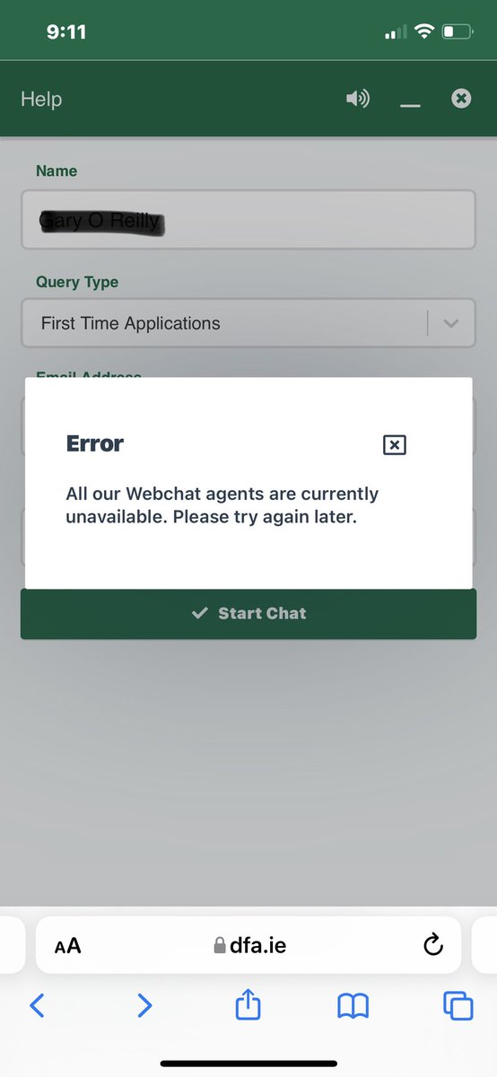 mlavery77's tweet photo. @PassportIRL have been trying yet again today since 9.00am to get on the web chat ..it’s absolutely ridiculous and beyond frustrating! https://t.co/MekzRIV5Ui
