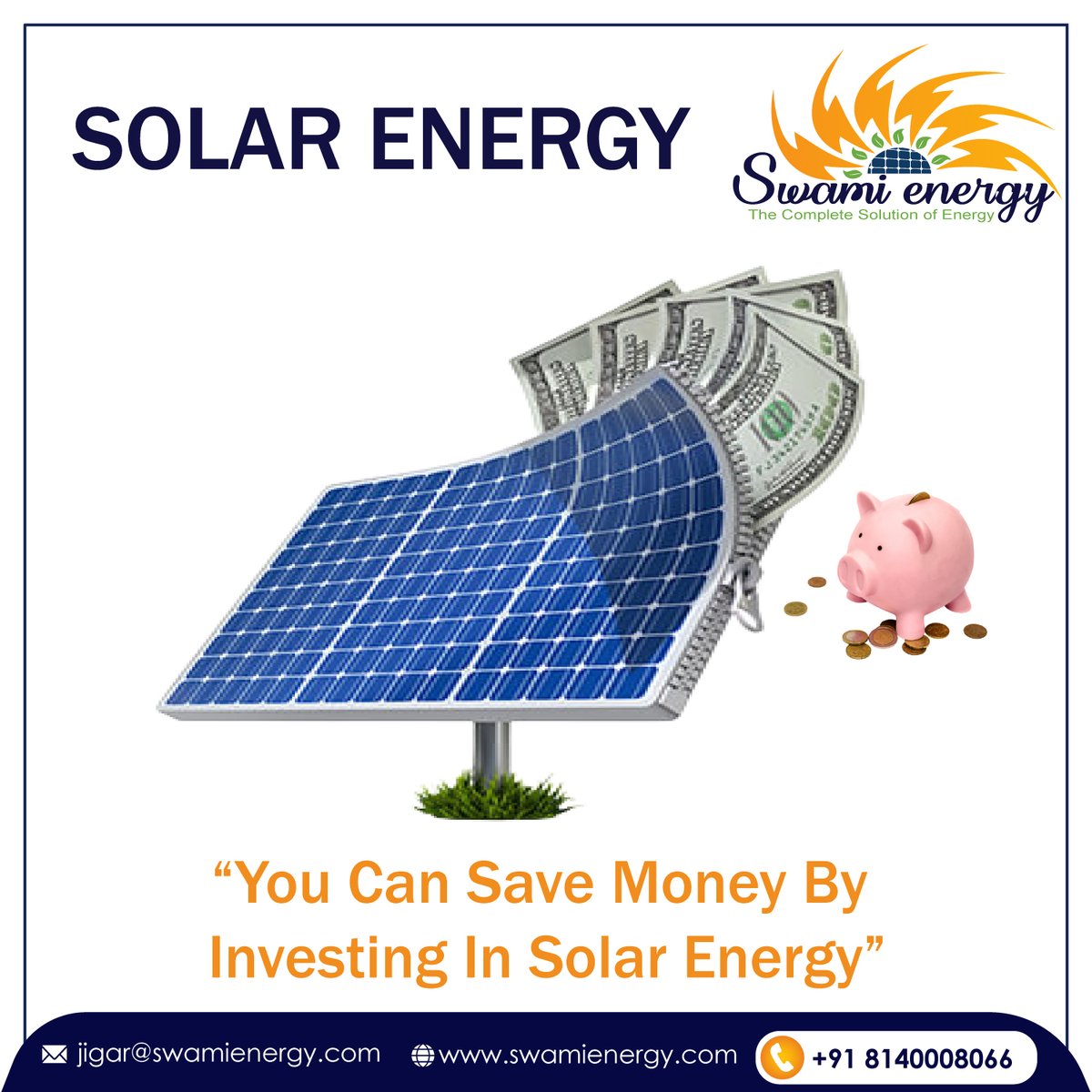 swamienergy's tweet image. Why Investing in #SolarEnergy is a Smart Decision?

"Investing in solar energy can help you #savemoney."

🗸 Topmost #SolarSolutionProvider Company in #Ahmedabad, #Gujarat.

🌐swamienergy.com

#SwamiEnergy #SolarrooftopSystem #SaveEnergy
#SolarServices #SolarInstallation