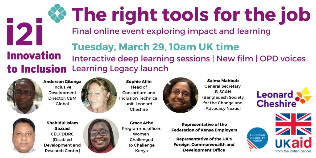 i2i FINAL EVENT: impact, legacy &amp; challenges ahead and the future of inclusive employment work in 🇧🇩&amp;🇰🇪
SIGN UP
us06web.zoom.us/meeting/regist…
<a href="/LeonardCheshire/">Leonard Cheshire</a> <a href="/MyEDF/">European Disability Forum</a> <a href="/ilo/">International Labour Organization</a> <a href="/WorldBank/">World Bank</a> <a href="/CBMuk/">CBM UK</a> <a href="/CBM_Global/">CBM Global Disability Inclusion</a> <a href="/FKEKenya/">FKE Kenya</a> <a href="/FCDOInclusive/">FCDO Inclusive</a> <a href="/FCDOGovUK/">Foreign, Commonwealth & Development Office</a> <a href="/BScan17/">B-SCAN</a> <a href="/iddcconsortium/">IDDC</a> <a href="/IDA_CRPD_Forum/">International Disability Alliance (IDA)</a> <a href="/bondngo/">Bond</a>