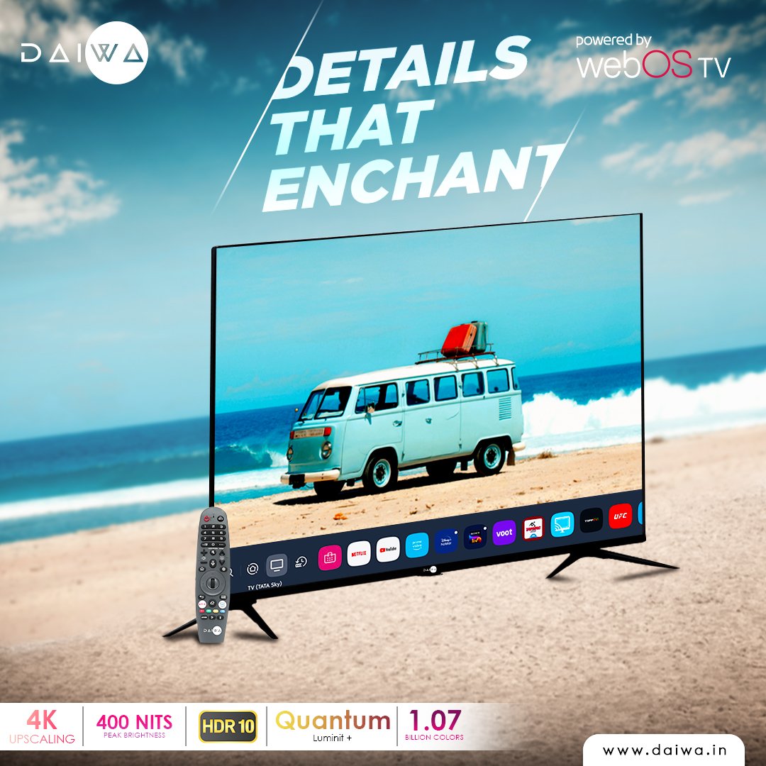 DaiwaIndia's tweet photo. Stellar picture quality that makes you explore beyond pixels. Switch to Daiwa webOS for a distinguished experience.
Click the link https://t.co/RGwH2awU8F to shop now.
#Daiwa #DaiwaTV #webOS #ThinQ #ThinQAI #DaiwaSmartTV #DolbyAudio https://t.co/OUmBt5pGxR