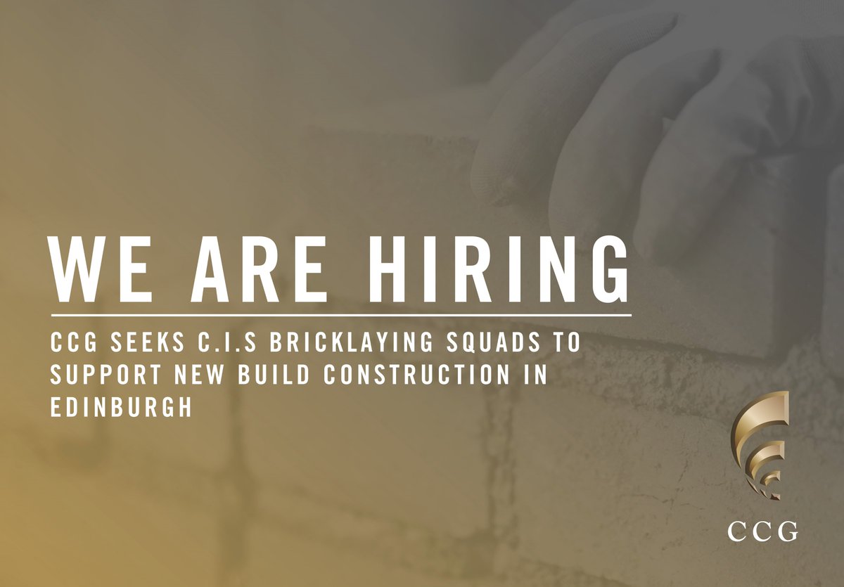 CCG_Scotland's tweet photo. CCG seeks CIS bricklaying squads to support new build construction projects in Edinburgh | https://t.co/xUAZ49kcNp

#construction #constructionscotland #newbuild #wearehiring #recruiting #recruitingnow #recruitment #hiringnow #bricklayer #bricklaying #tradespeople #Edinburgh https://t.co/cHR3VWFh9K