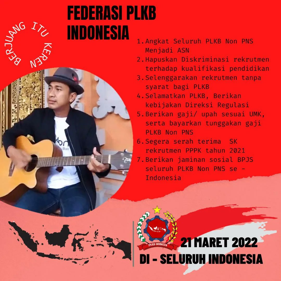 Ayo Rapatkan kembali barisan dalam perjuangan, u mendapatkan hak kepastian kerja yg jelas,dan regeluasi untuk PLKB NON PNS yang bertamatan SMA, kami semua berkerja u mencerdaskan generasi penerus bangsa dan menghasilkan keluarga yg berkualitas.
#Kemenpan RB
#Jokowi
#Bkkbnoffice