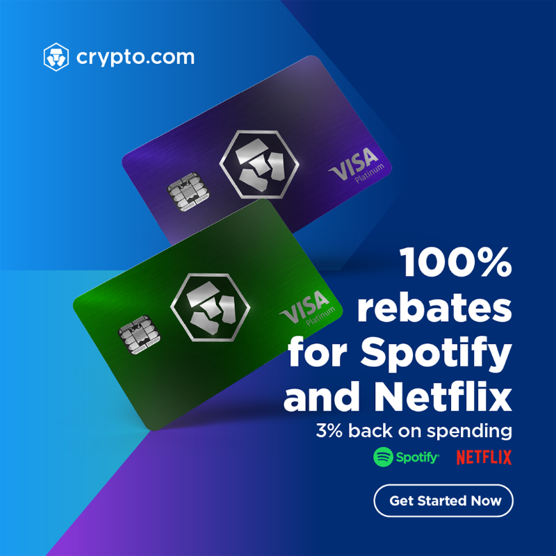 cryptocom's tweet photo. ✅ The world's most popular crypto card with NO annual fees
💰 Get up to 3% back on your every spending
💰 100% rebates for Spotify and Netflix subscriptions
🔥 Exclusive LoungeKey airport lounge access
📱 Get your https://t.co/0EHhMEL1QU visa card now