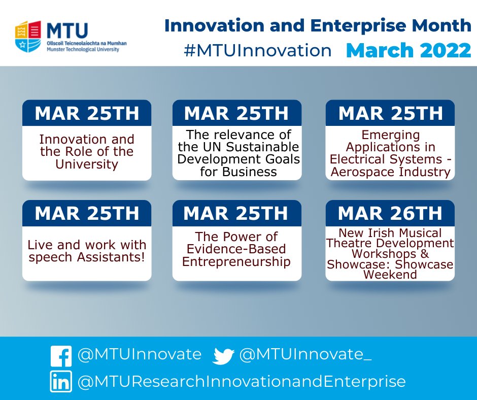 MTU Research Innovation and Enterprise (@mtuinnovate_) on Twitter photo Welcome to week 4 of <a href="/MTU_ie/">Munster Technological University</a> Innovation and Enterprise Month!!!
There are lots of events this week and a number of competitions are closing this week.
See below for more events and competitions this week👇👇
enterprise.cit.ie/innovation-mon…
#MTUInnovation #MTUInnovate #innovation Welcome to week 4 of <a href="/MTU_ie/">Munster Technological University</a> Innovation and Enterprise Month!!!
There are lots of events this week and a number of competitions are closing this week.
See below for more events and competitions this week👇👇
enterprise.cit.ie/innovation-mon…
#MTUInnovation #MTUInnovate #innovation