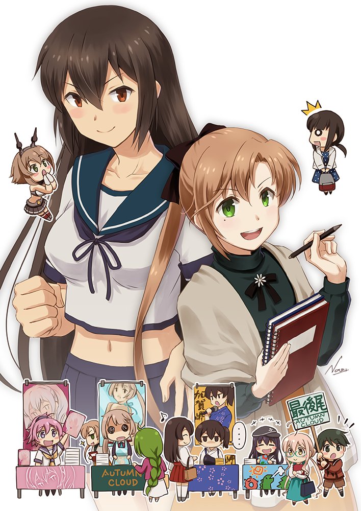 秋雲(艦これ) ,吹雪(艦隊これくしょん) ,巻雲(艦これ) ,陸奥(艦隊これくしょん) ,長門(艦これ) 「#三連休はフォロワーさんが増える
ほんと? 」|ナオ@4/23西海ノ暁60呉のイラスト