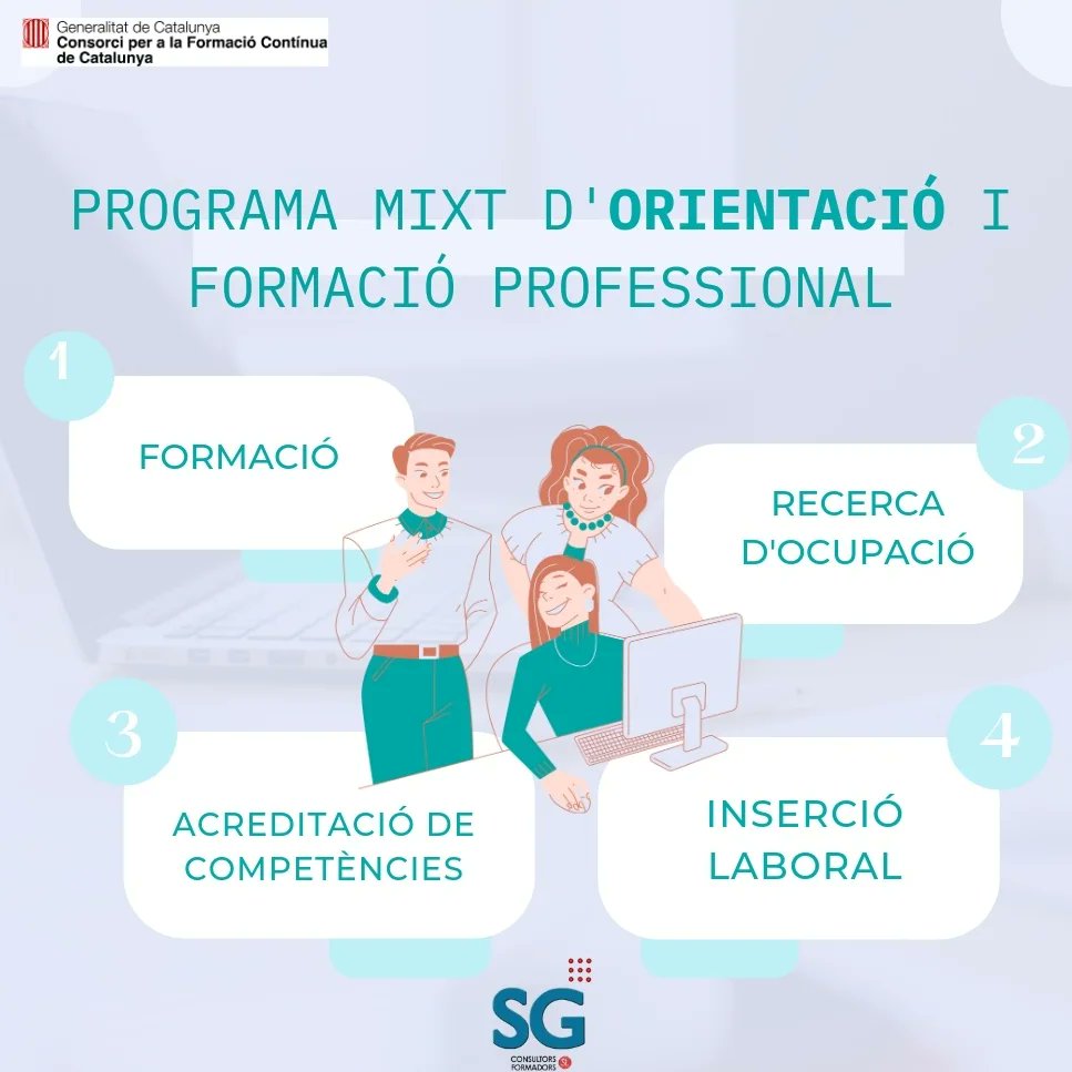 SG_Consultors's tweet photo. 🙋Programa mixt d'orientació i formació professional
🧑‍🌾👷🧑‍💼🧑‍💻🧑‍🍳
S'adreça prioritàriament a persones treballadores, i/o persones afectades per un ERTO a conseqüència de la crisi de la COVID-19, entre el mes de marc de 2020 i fins el 30 de setembre de 2022. https://t.co/XdXmEjEXVD