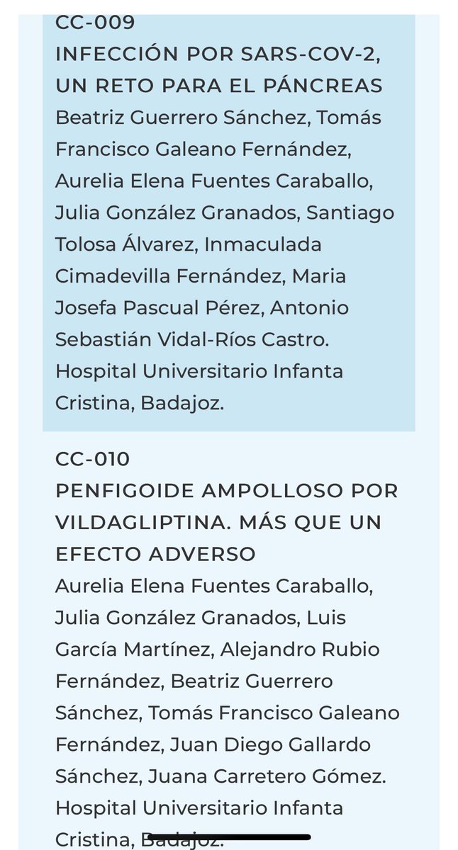 Desde ⁦<a href="/interna_chub/">Interna CHU Badajoz</a>⁩ presentaremos en #16DM_SEMI  dos interesantes casos clínicos en #DM2. Enhorabuena a nuestras R5!! Nos vemos en Cordoba!! ⁦<a href="/Diabetes_SEMI/">GT-SEMI Diabetes, Obesidad y Nutrición #17DM_SEMI</a>⁩