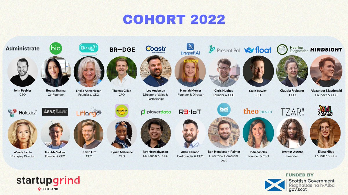 Startup Grind Scotland (@startupgrindsco) on Twitter photo A huge congratulations to:
✨ Colin Hewitt, <a href="/FloatApp/">Float Cash Flow</a>
✨ Elena Höge, <a href="/YaldiGames/">Yaldi Games</a>
✨ Hamish Geddes, Lenz Labs
✨ Hannah Mercer, <a href="/dragonflai_tech/">DragonflAI</a>
✨ Jodie Sinclair, <a href="/theohealth/">Theo Health</a>
✨ John Peebles, <a href="/GetAdministrate/">Administrate</a>
✨ Kevin Orr, <a href="/liftango/">Liftango</a>
3/ A huge congratulations to:
✨ Colin Hewitt, <a href="/FloatApp/">Float Cash Flow</a>
✨ Elena Höge, <a href="/YaldiGames/">Yaldi Games</a>
✨ Hamish Geddes, Lenz Labs
✨ Hannah Mercer, <a href="/dragonflai_tech/">DragonflAI</a>
✨ Jodie Sinclair, <a href="/theohealth/">Theo Health</a>
✨ John Peebles, <a href="/GetAdministrate/">Administrate</a>
✨ Kevin Orr, <a href="/liftango/">Liftango</a>
3/