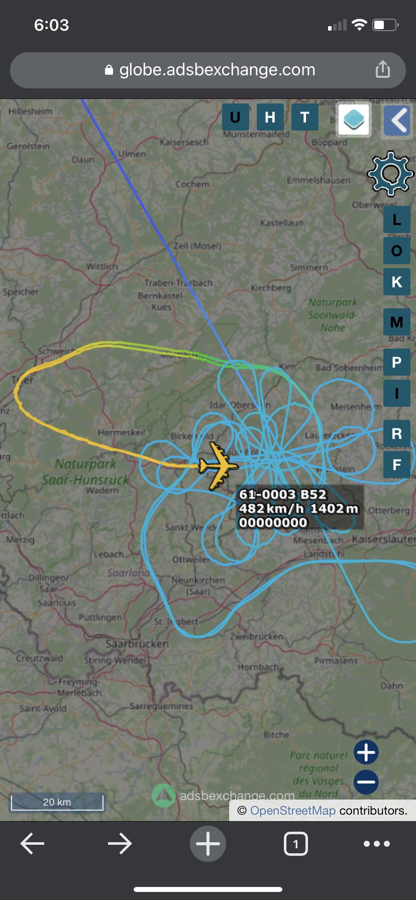 61 Km From My Location Hans Kristensen On Twitter: "Two B-52 Bombers (60-0044 And 61-0003) Are  Doing Loops Over Southern Germany. Https://T.co/Eqzr96Byd8" / Twitter