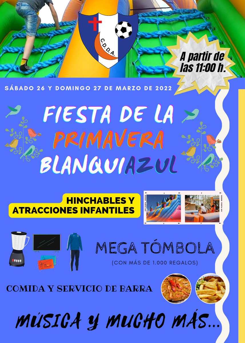 🎉 𝙴𝚜𝚝𝚎 𝚏𝚒𝚗 𝚍𝚎 𝚜𝚎𝚖𝚊𝚗𝚊 llega 𝐋𝐀 𝐅𝐈𝐄𝐒𝐓𝐀 𝐃𝐄 𝐋𝐀 𝐏𝐑𝐈𝐌𝐀𝐕𝐄𝐑𝐀 𝔹𝕃𝔸ℕℚ𝕌𝕀𝔸ℤ𝕌𝕃 🔵⚪🔵con:

✔️ Hinchables
✔️ MEGA TOMBOLA con más de 1.000 premios
✔️ Gran paellada y migas 
✔️ Tiros a portería
✔️ Música y más...

¿𝑻𝒆 𝒍𝒐 𝒗𝒂𝒔 𝒂 𝒑𝒆𝒓𝒅𝒆𝒓?