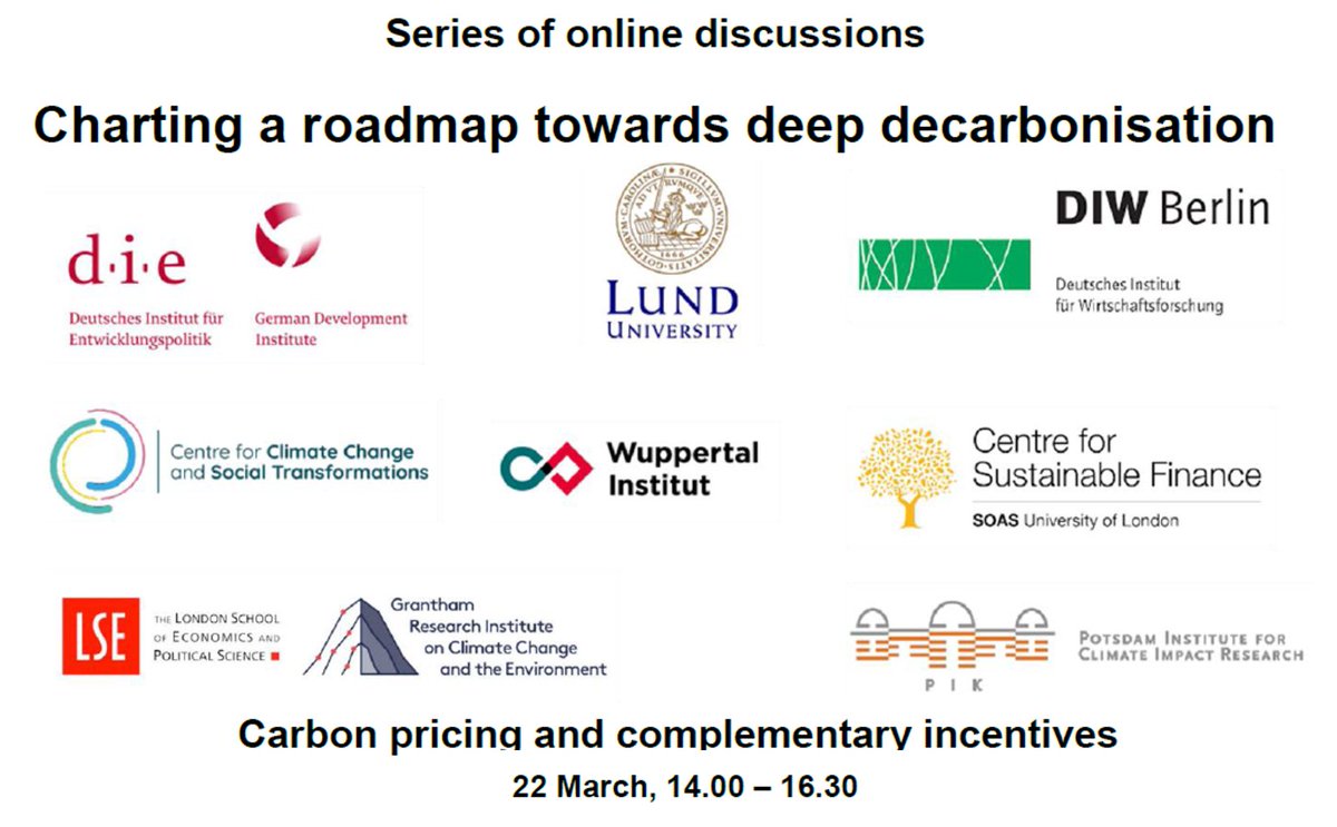 How to make #carbon pricing and complementary incentives #fitfor55? We will discuss this tomorrow 2-4.30 pm with <a href="/MichaelGrubb9/">Michael Grubb</a>, Michael Pahle, <a href="/KarstenNeuhoff/">Karsten Neuhoff</a>, <a href="/MalerbaDaniele/">Daniele Malerba</a> and <a href="/ClaraBrandi/">Clara Brandi</a>
Register here for this &amp; next sessions in the series  die-gdi.de/veranstaltunge…