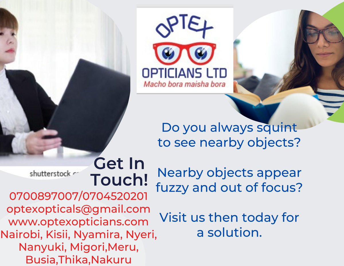 OptexOpticians's tweet photo. Do you squint to see nearby objects?
Do the objects close to you always go out of focus?

https://t.co/QHfoNPLvVd

THEN YOU NEED GLASSES TO HELP YOU OUT OF THIS PROBLEM.
CONTACTS:
0700897007/0704520201

#freecomputerizedeyecheckup 
#optexopticians #optexopticiansltd #optexbusia https://t.co/95XEdtXYVr