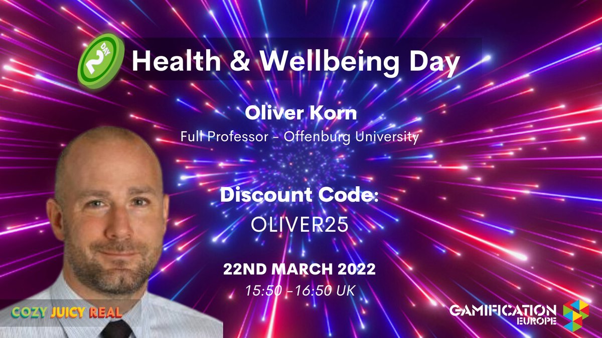 aci_research's tweet photo. Today the Gamification Europe Conference (March 21-25) @gamificationeurope started!
#GEU2022 #gamification
Tomorrow at 15:50 (UK), ACI-director Oliver Korn will join a panel session on the 'Ethics of Health Gamification'. So if you are like us and "just want to play", join in! https://t.co/ZU52CJq0kV