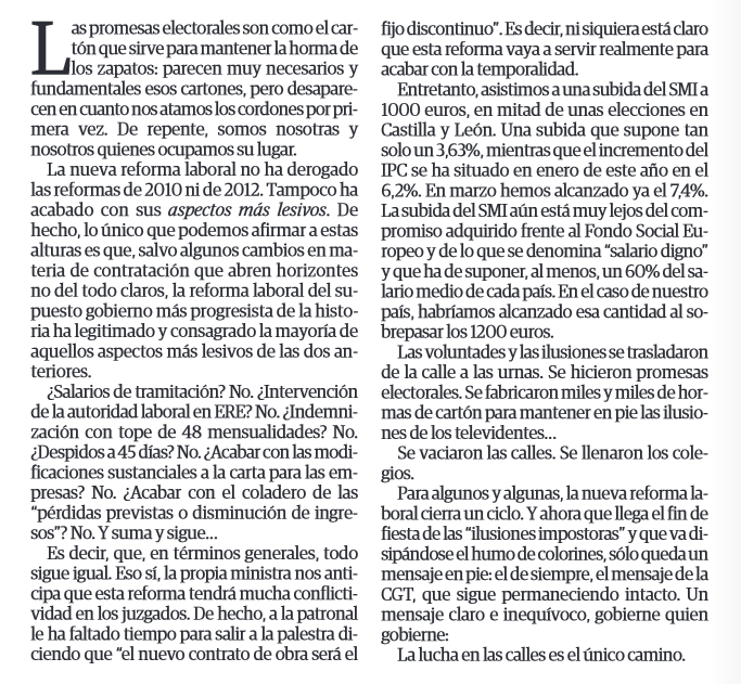 CGT's tweet photo. [Editorial]

La #NOReforma 🔴⚫️

La “nueva” #ReformaLaboral no ha derogado las reformas de 2010 ni de 2012. Tampoco ha acabado con sus aspectos más lesivos. https://t.co/LrzquZh3TF