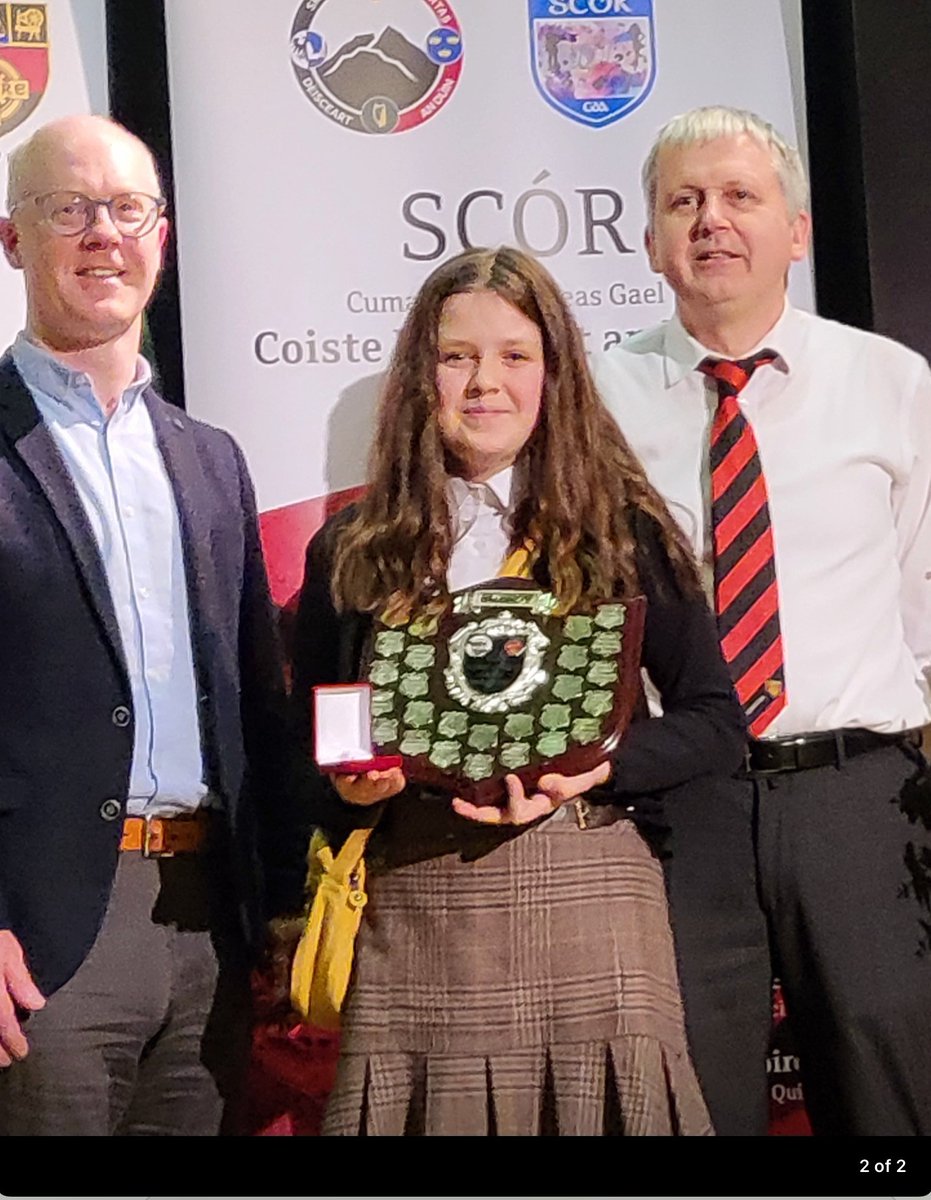 assumptionlive's tweet photo. Year 9 pupil Beibhinn won the County final last  night with her rendition of Brian Friel's Winners.
She also represented club and county in the Scor naNog Ulster semi finals where she won through to the Ulster Final in 2 weeks .👏 👏 @assumptionyr9 https://t.co/RTeQUxpc1U