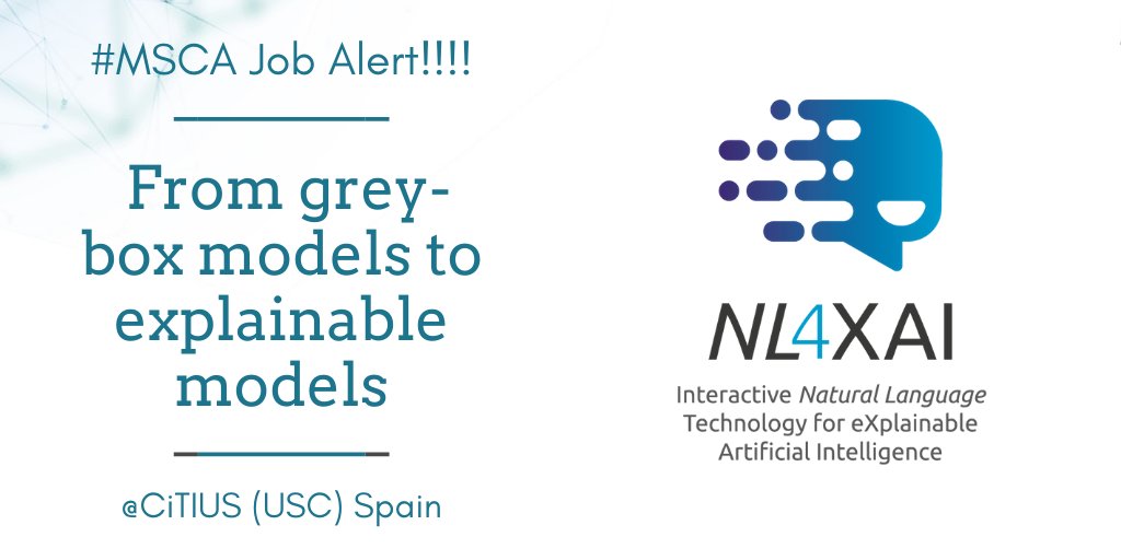 NL4XAI (@nl4xai) on Twitter photo 📢#MSCAJobAlert Last days to apply to the PhD student position in #AI within <a href="/NL4XAI/">NL4XAI</a> <a href="/MSCActions/">Marie Skłodowska-Curie Actions</a>
at <a href="/citiususc/">CiTIUS</a>, ES. Join us and work on the following topic: From Grey-box Models to Explainable Models. ⌛️Deadline 31/03/2022
Apply👉nl4xai.eu/open_position/…
<a href="/EU_H2020/">Horizon 2020</a> 📢#MSCAJobAlert Last days to apply to the PhD student position in #AI within <a href="/NL4XAI/">NL4XAI</a> <a href="/MSCActions/">Marie Skłodowska-Curie Actions</a>
at <a href="/citiususc/">CiTIUS</a>, ES. Join us and work on the following topic: From Grey-box Models to Explainable Models. ⌛️Deadline 31/03/2022
Apply👉nl4xai.eu/open_position/…
<a href="/EU_H2020/">Horizon 2020</a>