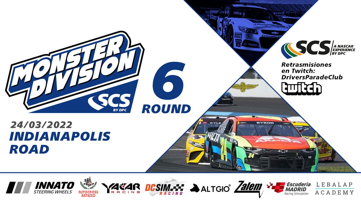 DriversparadeCb's tweet photo. 🏆STOCK CAR SERIES 2022🏆
🥇MONSTER DIVISION🥇
Sexta carrera de la temporada. ¡Noche de #MonsterDivision!
📍Indianapolis Road
⏰21:35h (Hora de Madrid)
📺Retransmisión oficial: https://t.co/EcM8uLkl0t
⌚️Live Timing: https://t.co/g23Gj7m5J8
¡TE ESPERAMOS! https://t.co/gZzaHIB4m1