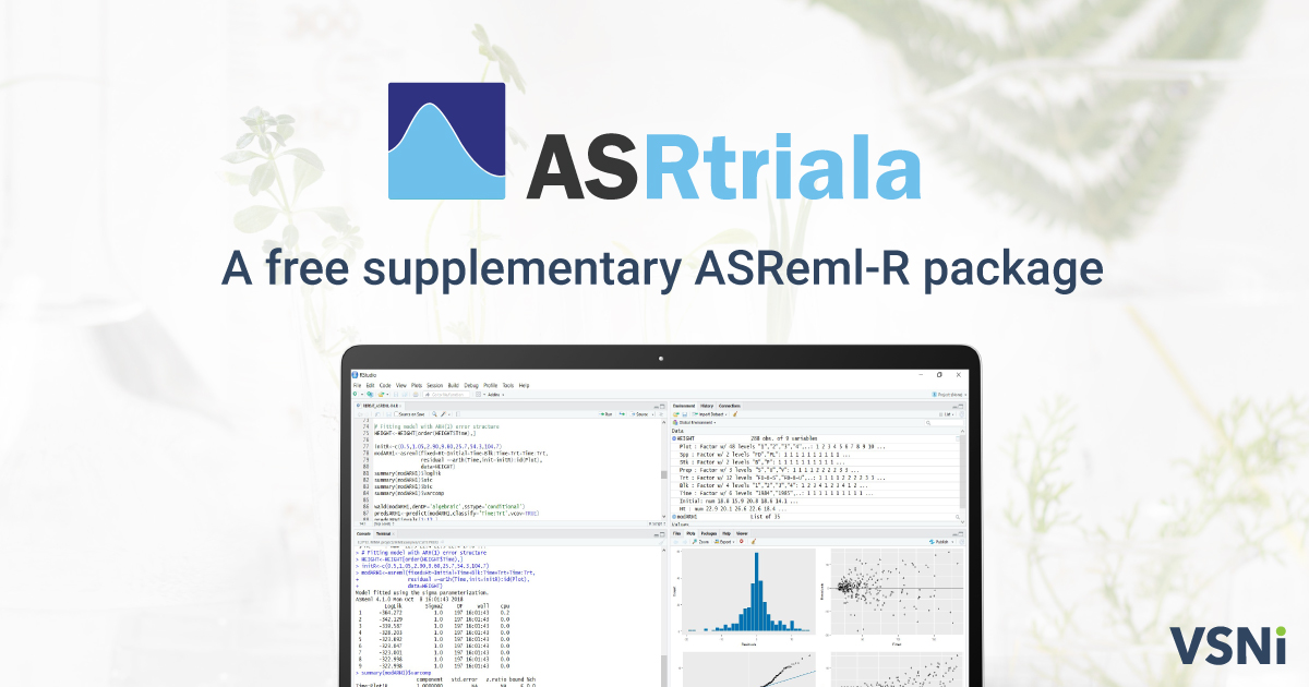vsni's tweet photo. It’s here, VSNi's new FREE #R package!
#ASRtriala is a free supplementary #ASReml-R package designed to give plant breeders more in-depth analyses of their single and multi-environment trials.
Find out more and download
https://t.co/YtJ3bkmjMJ
#RStats #plantbreeding https://t.co/x1xYcm6TZu