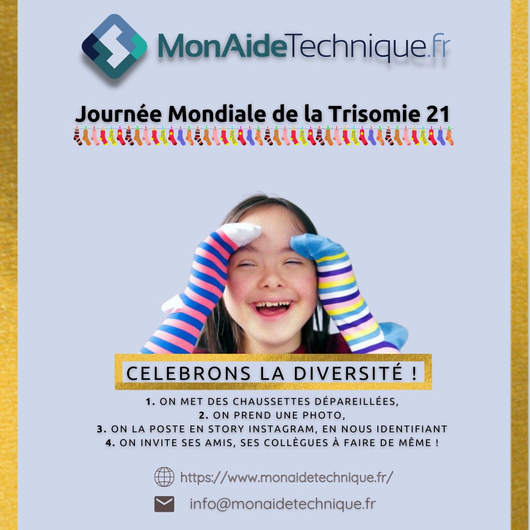💕🧦💕 Porter des chaussettes dépareillées pour la #JournéeMondiale de la #Trisomie21 

Unissons nous afin de défendre l'égalité des droits pour les personnes atteintes de trisomie 21 ! 💪
#Smiles  #T21  #Trisomic21 #DownSyndrome  #InclusionMeans  #21Mars  #Handicap  #Inclusions