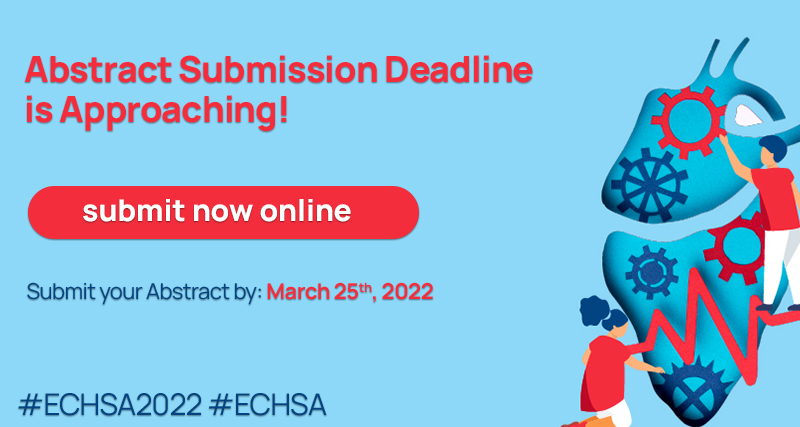 echsa_assoc's tweet photo. We would like to remind you that the Abstract Submission Deadline for the ECHSA 2022 Annual Meeting, is on 25th March 2022. 
👉 Submit now | https://t.co/TQvAiSxvyv

#ECHSA2022 #ECHSA

@ISACHD @AEPCcongenital @WSPCHSTweet @CCardiology @ACHA_Heart https://t.co/nG97hmPJUN