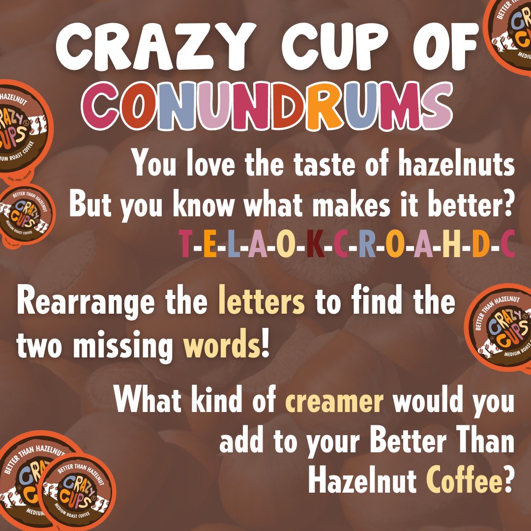 CrazyCupsCoffee's tweet photo. Enter for a chance to win 4 FREE 22-count boxes of Crazy Cups coffee π₯° Visit our Facebook & Instagram to enter!
Enjoy 15% OFF Better Than Hazelnut!
Use code: CRAZYHAZEL15
https://t.co/1ZKnxwVwZC
#coffee #icedcoffee #coffeelovers #coffeeloverunite #FlavorsSeekers #FlavorNation https://t.co/TuQuKsF4ru