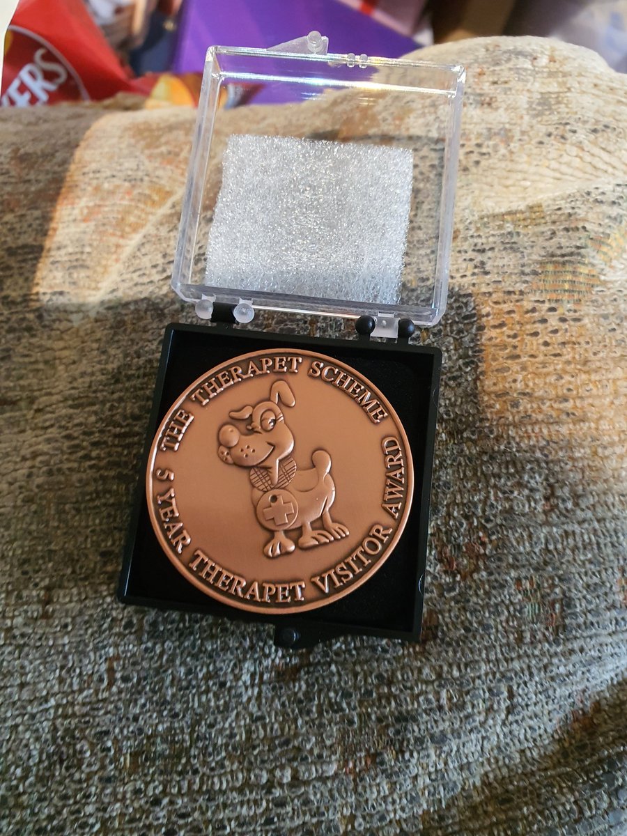 SheonaFortune's tweet photo. @NewtongrangePS Skamp would like to share his 5 year medal as a therapet. Sorry he is unable to see you all at present but mum has not been well enough to bring him. Keep up all the good work ad stay safe https://t.co/aI6HYnc4nC