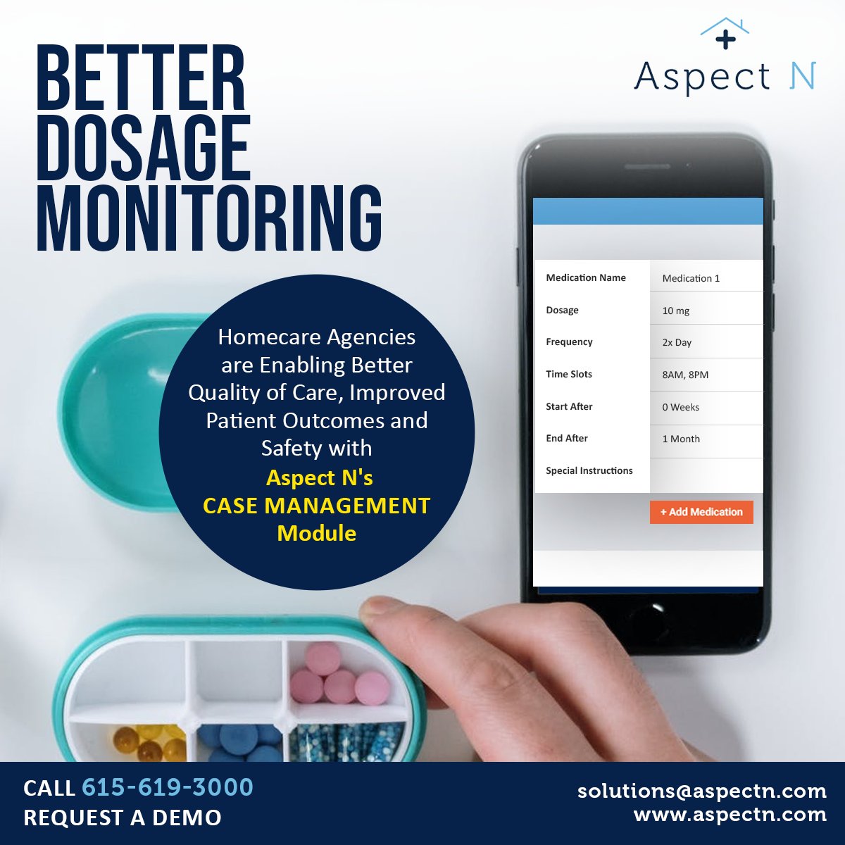 Aspect N’s #healthcare software helps in accurate dosage monitoring thus maintaining safety and quality protocols

(615) 619-3000
aspectn.com
solutions@AspectN.com

#AspectN #seniorcare #skillednursing #patientcare #doctor #nurse #datamanagement #hospice #qualitycare