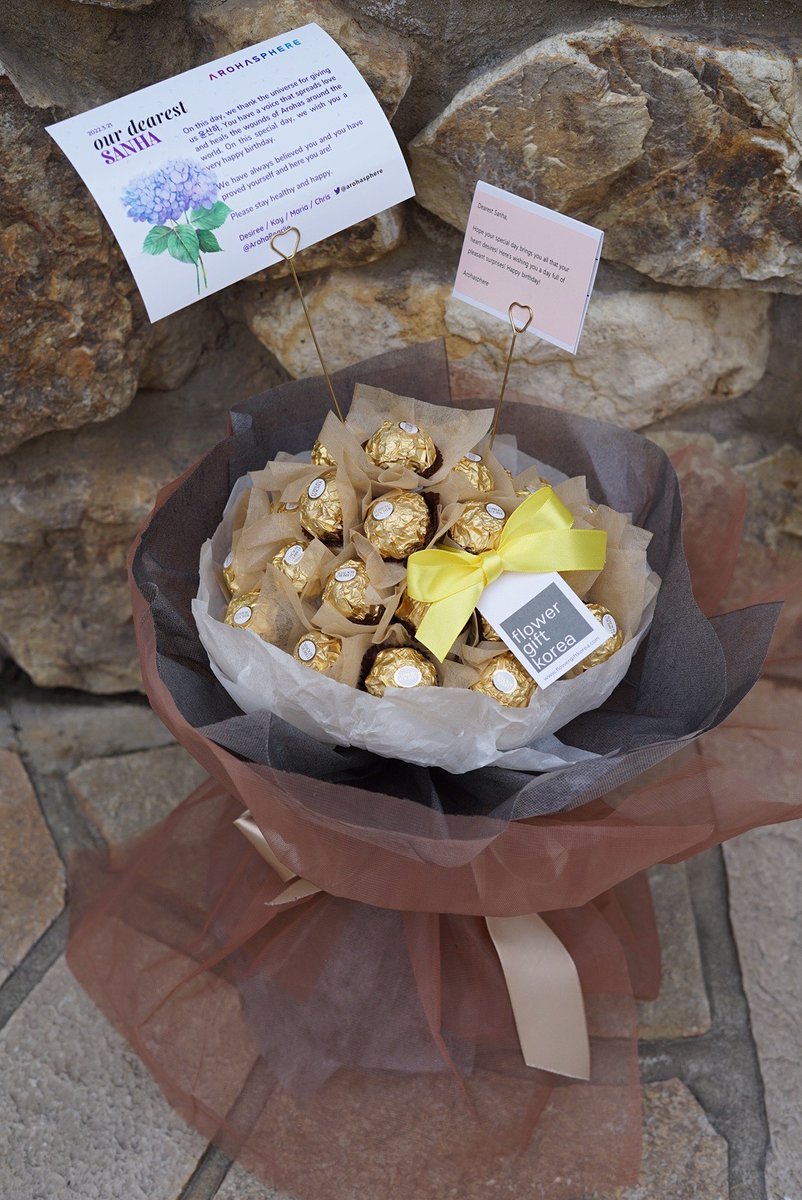 arohasphere's tweet photo. 🎂 SANHA Birthday Support 🎂

We sent our maknae  a bouquet of Ferrero's. We hope Sanha gets to enjoy this day and his future maybe full of blessings!

Thanks to everyone who contributed to this project.

#윤산하_23번째_생일인데_어쩔산하 @offclASTRO https://t.co/3zjlN9ML2E