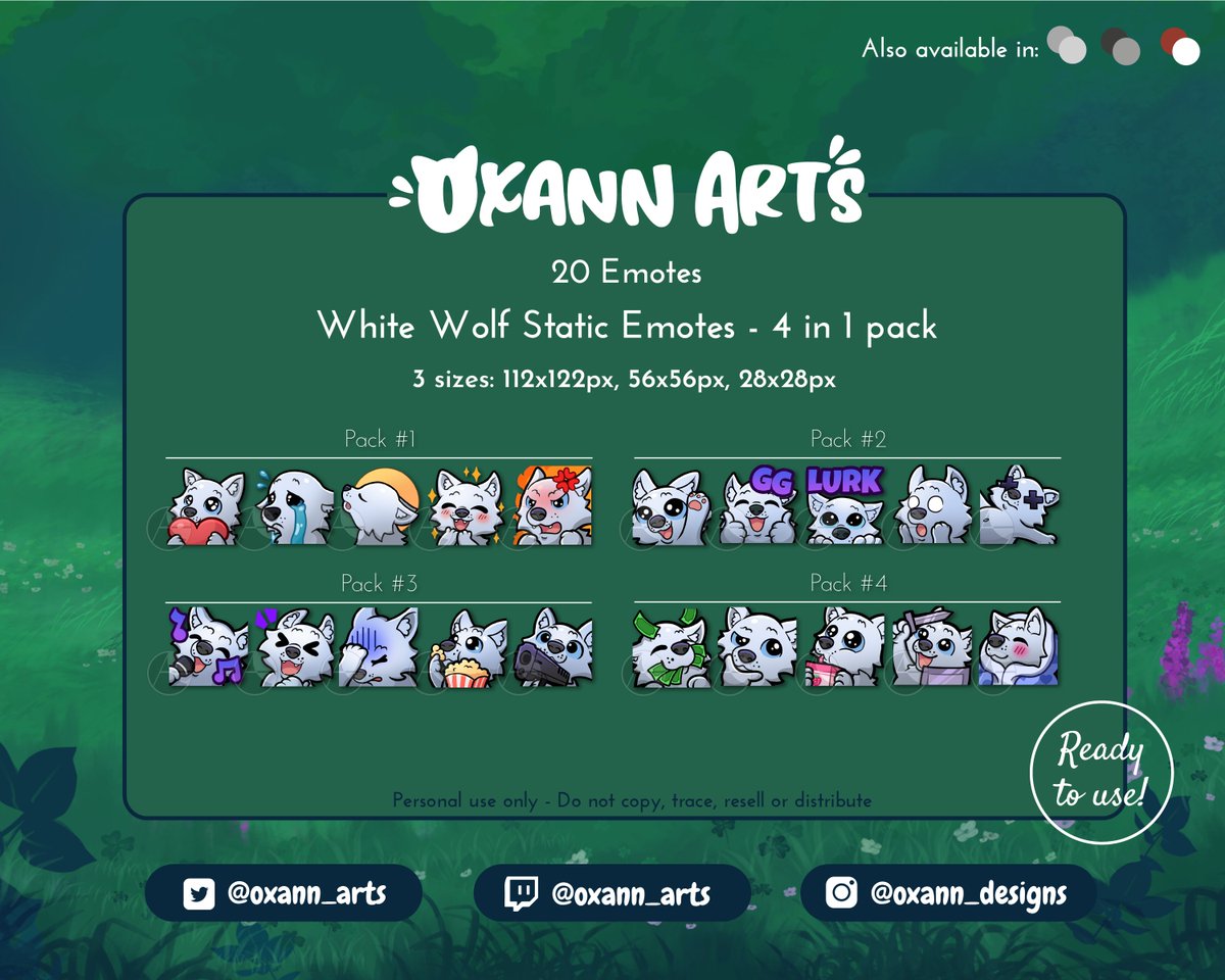 oxann_arts's tweet photo. You can now buy 4 in 1 wolf emotes pack on my shop!
https://t.co/VBY8Vs7MGy
#emoteartist #twitchemotes #wolfstreamer #wolfart https://t.co/4KOjxhIQFa