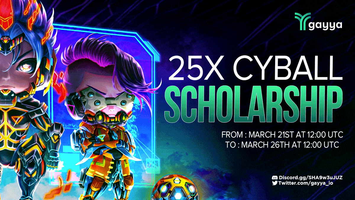🚨⚽️ HUGE GIVEAWAY ⚽️🚨

🎁 We are pleased to offer 25 additional slots in partnership with <a href="/CyBallOfficial/">Liveforcrypto</a> !

To Enter:
1️⃣ Follow <a href="/gayya_io/">Gayya Guild</a> 
2️⃣ Like &amp; RT &amp; Tag 3 friends
3️⃣ Join discord : discord.gg/SHA9w3uJUZ

#GamingGuild #Scholarship #CyBall #Cyballscholarship