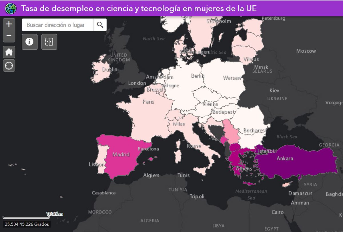 #CasosdeUso | 📊 A través de este mapa interactivo desarrollado por <a href="/Esri_Spain/">Esri España</a>, puedes acceder a #datos sobre tasas de desempleo en ciencia y tecnología por sexos y nivel de formación en los diferentes países de la Unión Europea. Decúbrelo aquí: bit.ly/3MwaJi5