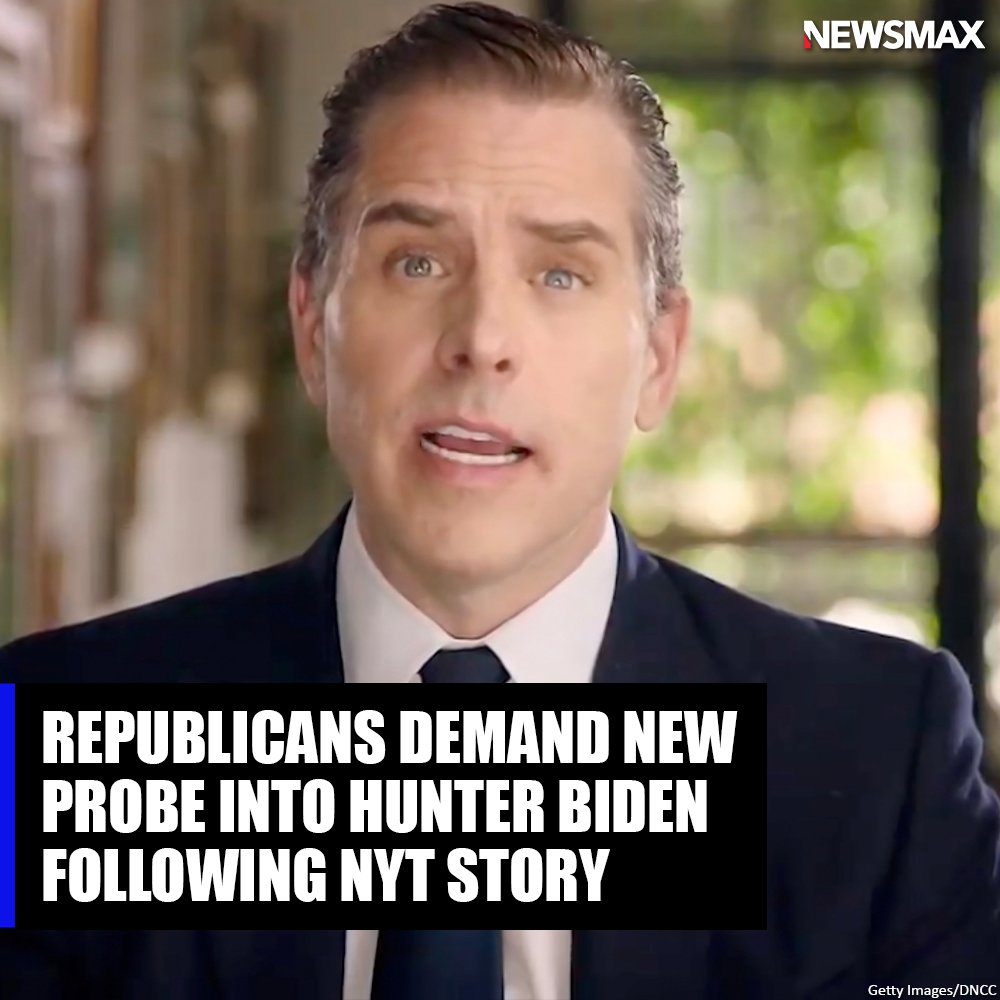 NEWSMAX's tweet photo. Numerous Republicans are calling for a new investigation into Hunter Biden after the New York Times admitted the contents of his abandoned laptop are indeed authentic. https://t.co/FdkN9TeYZ5 https://t.co/sPerTJgj5r