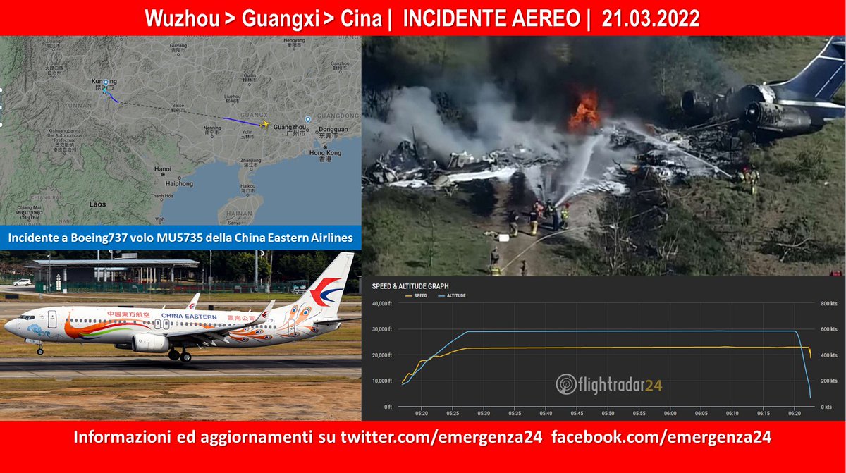 Emergenza24's tweet photo. BREAKING [21.03-11:40]  #Wuzhou #Guangxi #Cina 
+++ #INCIDENTE #AEREO +++
precipita e si incendia #Boeing737 volo #MU5735 della #China Eastern Airlines
+133 a bordo https://t.co/jRlY2ZGCAu