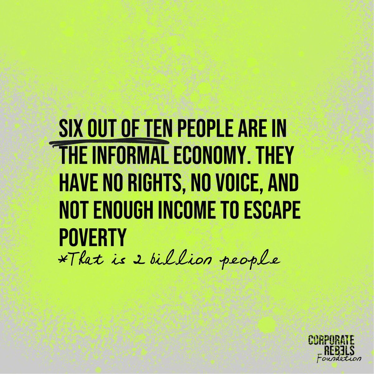 _CR_Foundation's tweet photo. โInformality has a harmful effect on workersโ rights, including fundamental principles and rights at work, social protection, decent working conditions and the rule of law.โ @ilo
Statistics like this drive us to #EndInhumaneWorkplaces
#InformalEconomy #WorkersRights https://t.co/KR2Yx26IxE