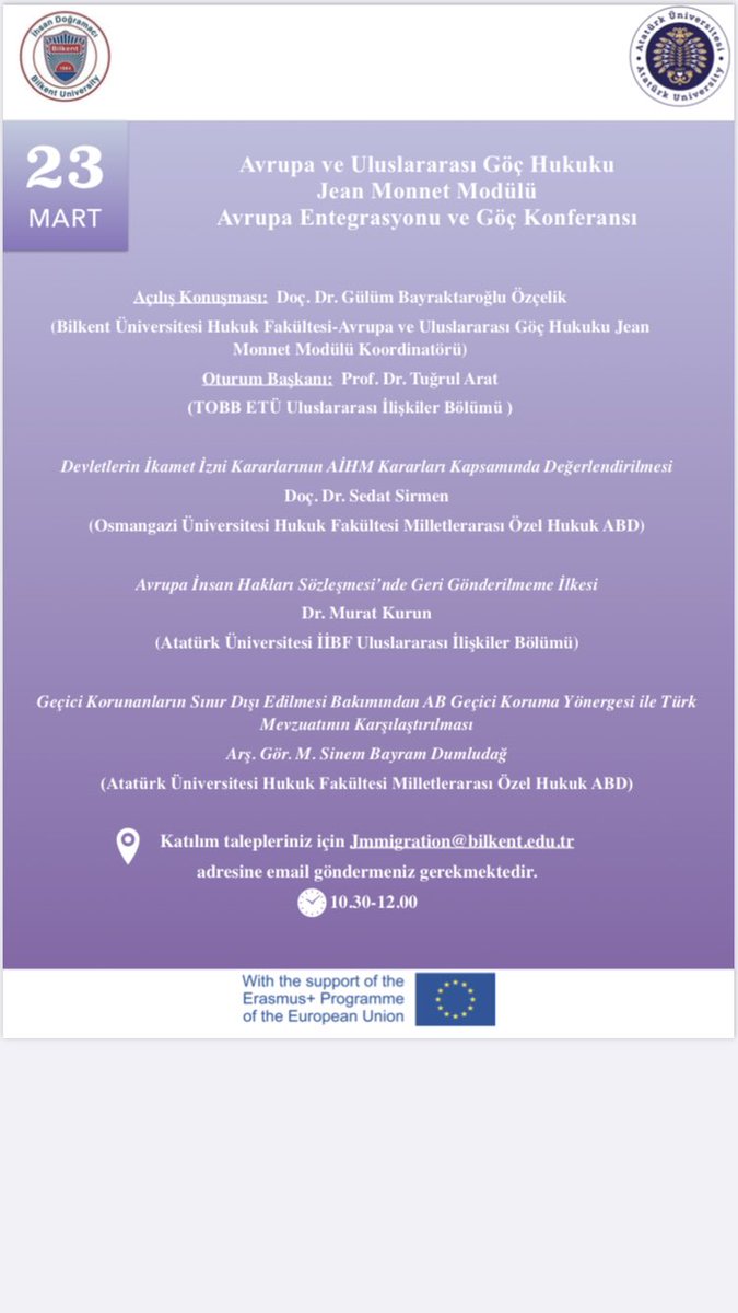 Bu hafta Atatürk ve Erciyes Üniversitelerine konuk oluyoruz. Bize katılmak isteyenler için👇🏻<a href="/IntMig/">EuRIntMigR@Bilkent</a> <a href="/BilkentUniv/">Bilkent Üniversitesi</a> @EruMedya <a href="/atauni1957/">Atatürk Üniversitesi</a> #erasmusplus #migration #europeancommission