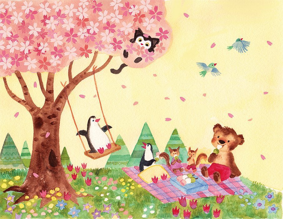 「今日は #春分の日 🌸🌷🌼 」|おおでゆかこ - イラストレーター 絵本作家のイラスト